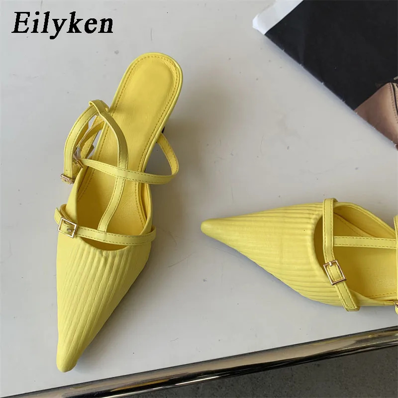 Eilyken Fashion Buckle Strap Women Pumps Street Style Pointed Toe Thin Low Heels Elegant Banquet Dress Mules Shoes 250314