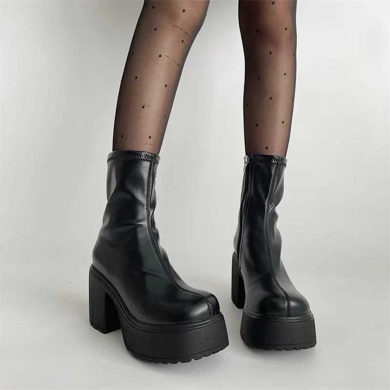 Platform Thick Heel Women Short Boots Fi Side Zippers Ankle Booties Night Club Autumn Winter Female ShoesXJ250217