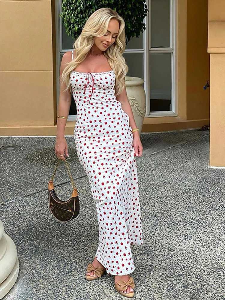 Basic Casual Dresses Fantoye Sexy Backless Print Floral Women Dress White Spaghetti Strap Evening Dress Female Summer Elegant Party Clubwear Vestidos 