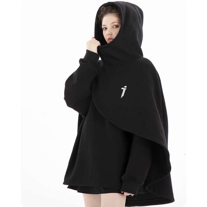 Unisex Functional Neck Cloak Hooded Sweater Two Piece Hoodie Men's Clothing Haruku Sweatshirt High Street Streetwear Top