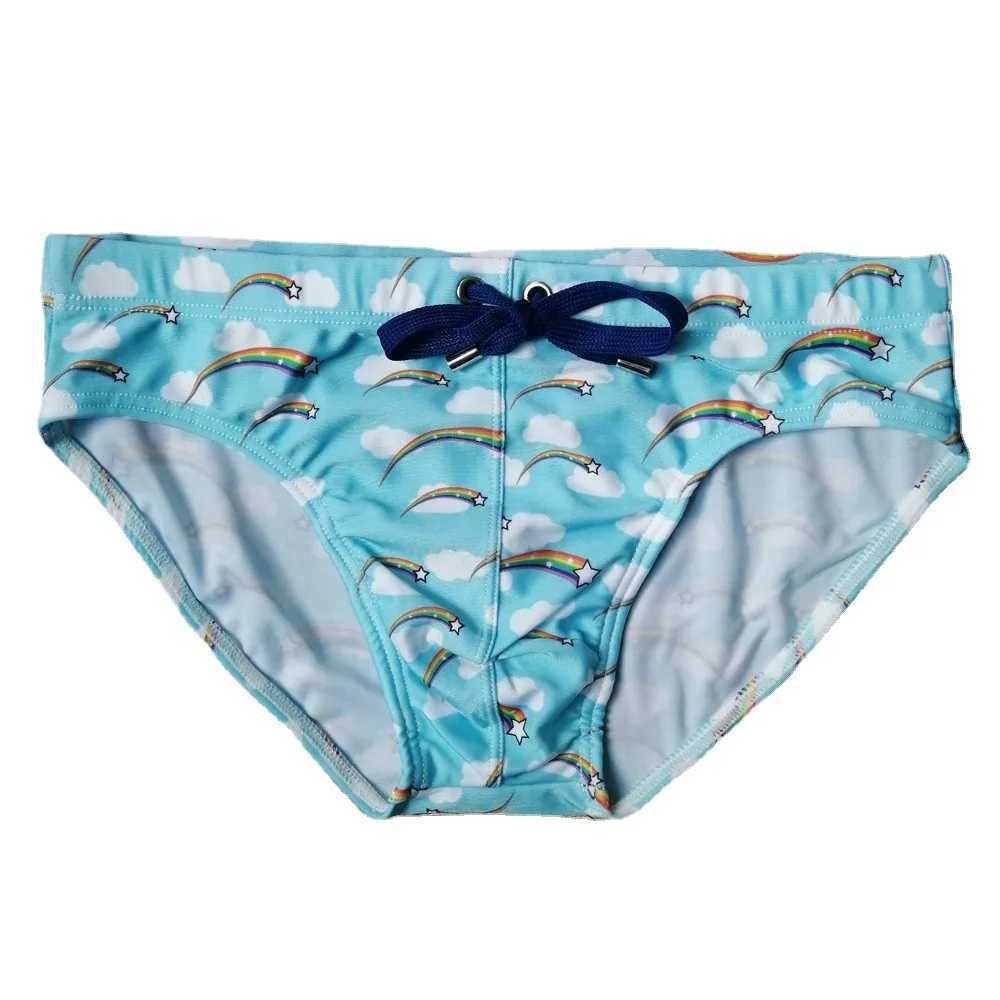 Swimsuit mens print swim trunks low rise sexy bikini tether triangle boxer beach pants M250218