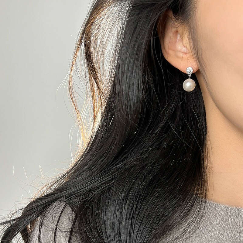 Tichy S Pure Sier Simple Shi Jia Pearl Women's French Light Versatile High end Earrings