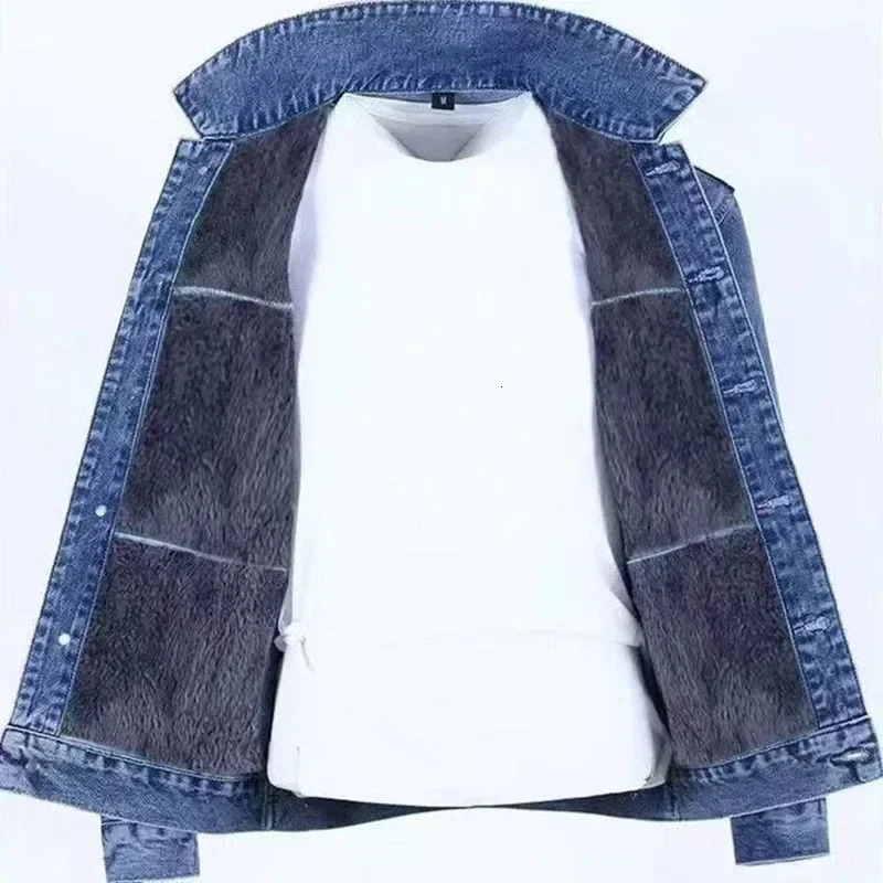 Autumn and Winter Mens Classic Fashion AllMatch Denim Jacket Fleece Thickening Warm HighQuality S5XL 250210