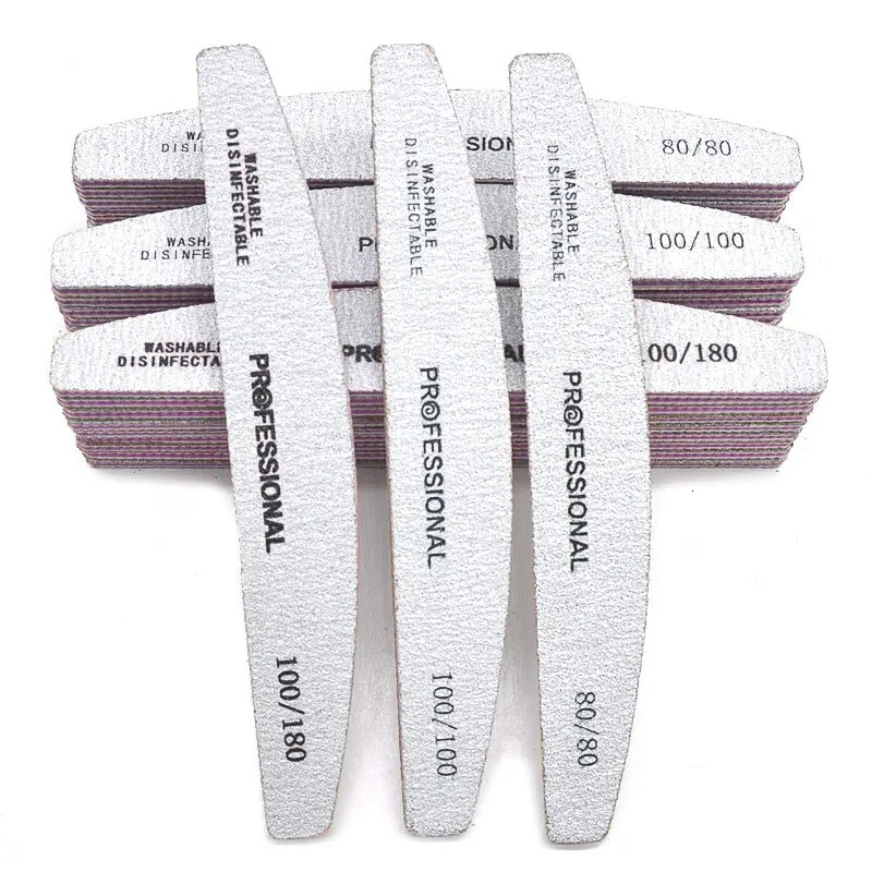 50Pcs/Lot Grey White Half Moon Purple Core Nail Files 80/100/180 Womens Nail DIY Thickening Professional Nails Polishing Tools 250214