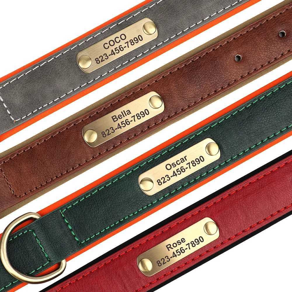 Dog Harnesses Customized Dog Collar Soft Padded Leather Pet Collar For Small Medium Large Dogs With Free Engraved Nameplate ID Tag Anti-lost H250217