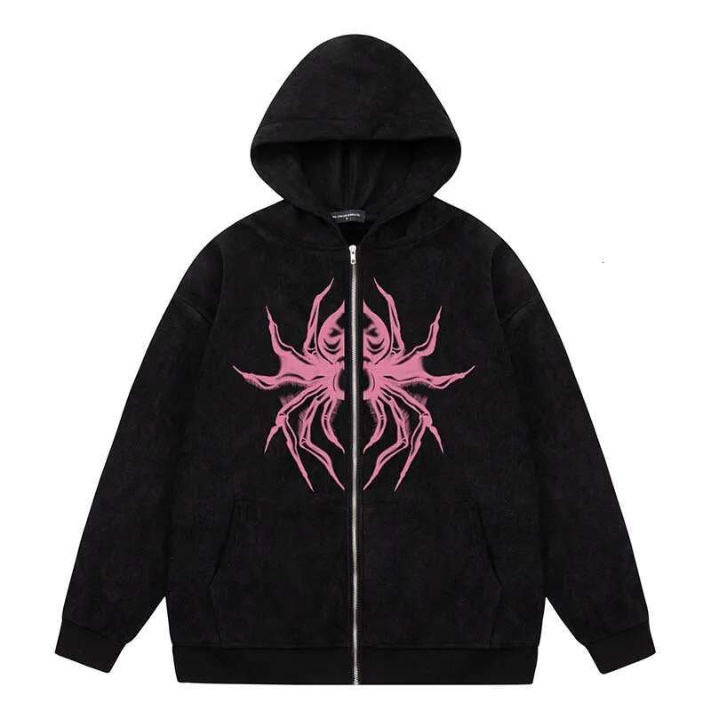 Haruku Hoodie Jacket Streetwear Fashion Letters Spider Print Zipper Hooded Sweatshirt 2023 Unisex Hip Hop Casual Loose Coats