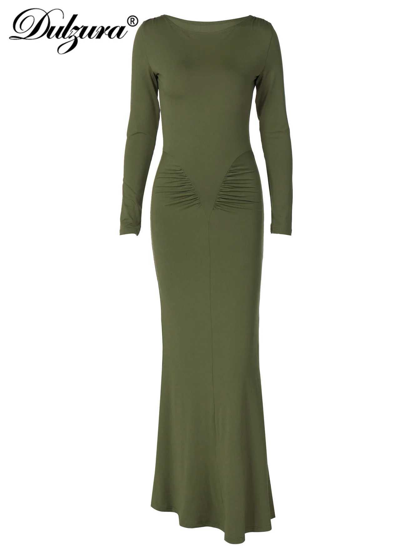 Basic Casual Dresses Dulzura Elegant Solid Long Slve Maxi Dress Bodycon Ruched Simple Women Clothes Cocktail Evening Party Dresses Y2K Wholesale H2521