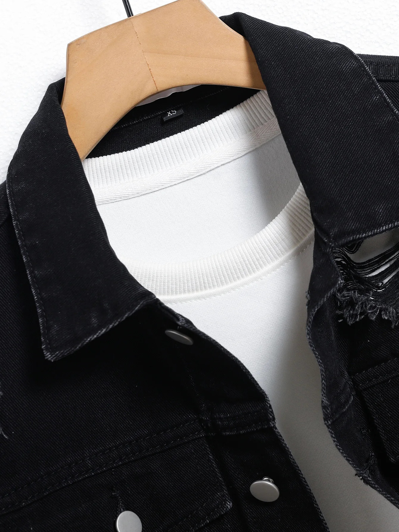 Mens Denim Jacket Black Regular Street Fashion with Rips Suitable for Daily Casual Outings 250210