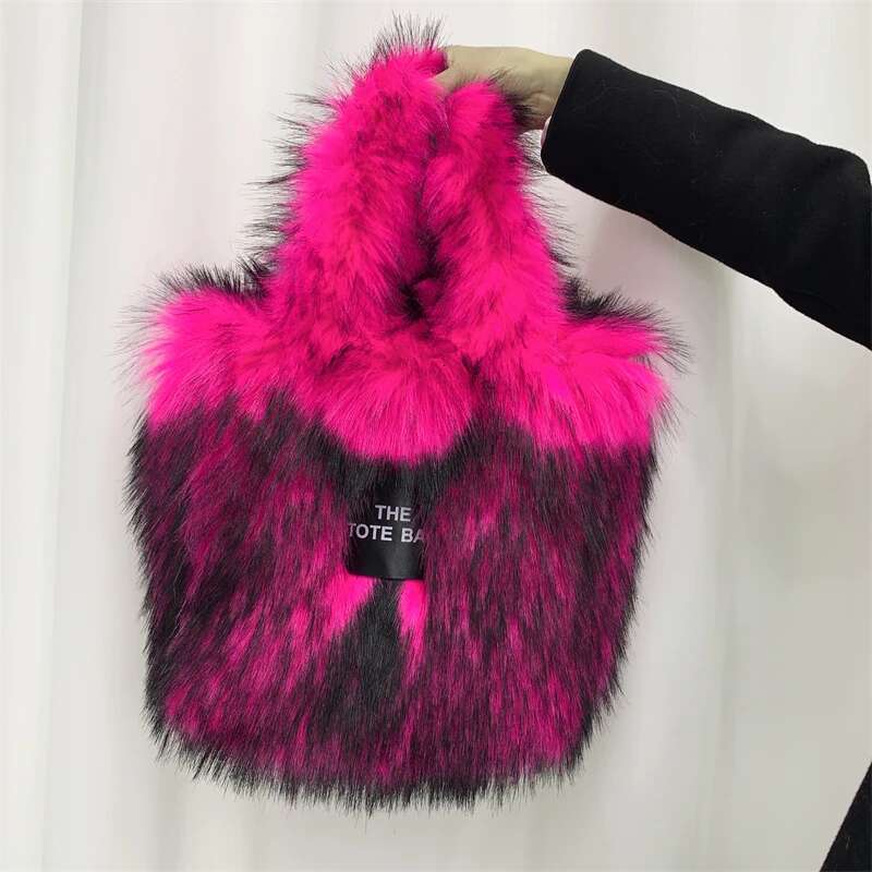 2023 Designer Faux Fur Tote Bag for Women Handbags Autumn Winter Plush Shoulder Crossbody Bags Brand Shopper Purses Y2K