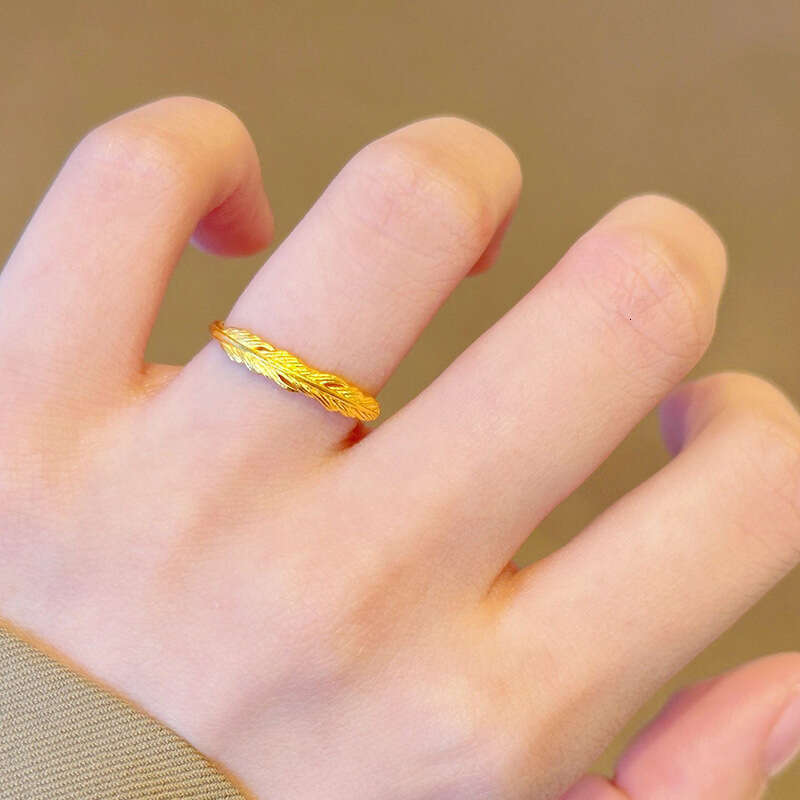 Simple gold feather ring for women, Japanese and Korean style, niche temperament, adjustable opening ring, birthday gift