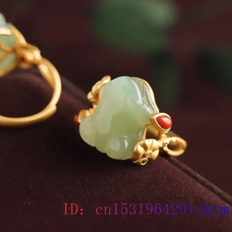 Green Jade Frog Rings Charms Natural Accessories Amulets Talismans Fashion Jewelry Adjustable Ring Women 925 Silver 250218 - view 5