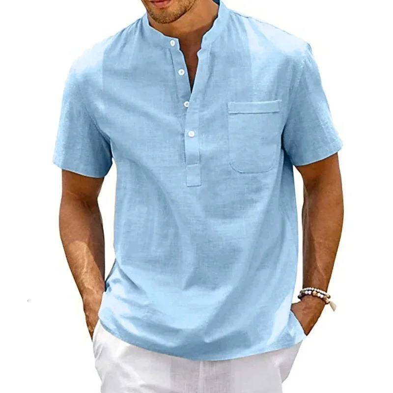 Summer mens casual slim fit polo shirt solid color breathable button short sleeved top refreshing and comfortable Tshirt 250213