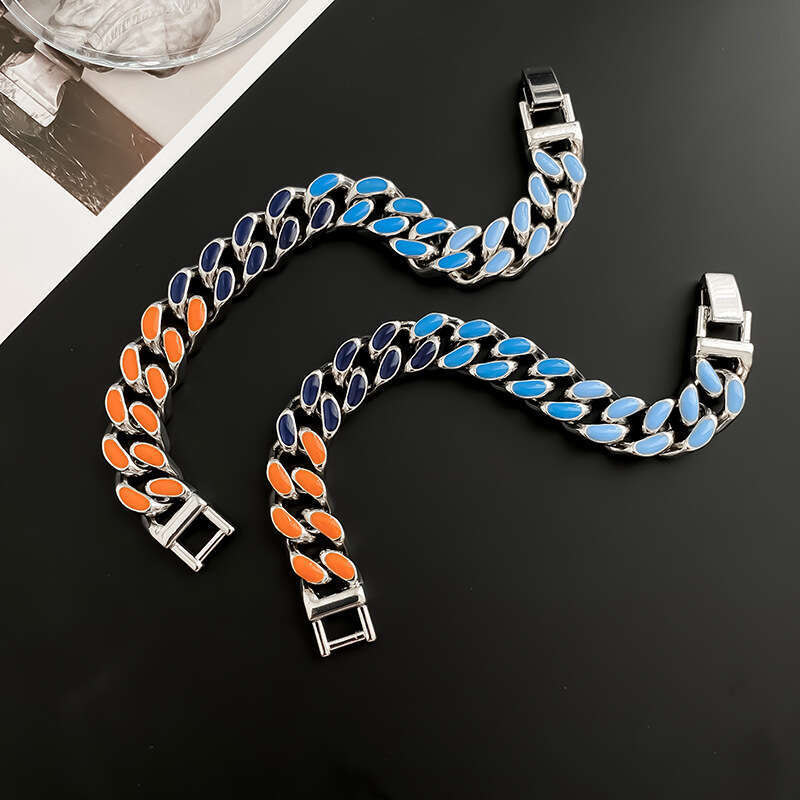 Colorful high street style Cuban bracelet for men, hip-hop, women, couple, same drip glue contrasting color, simple coarse style, trendy and cool hand