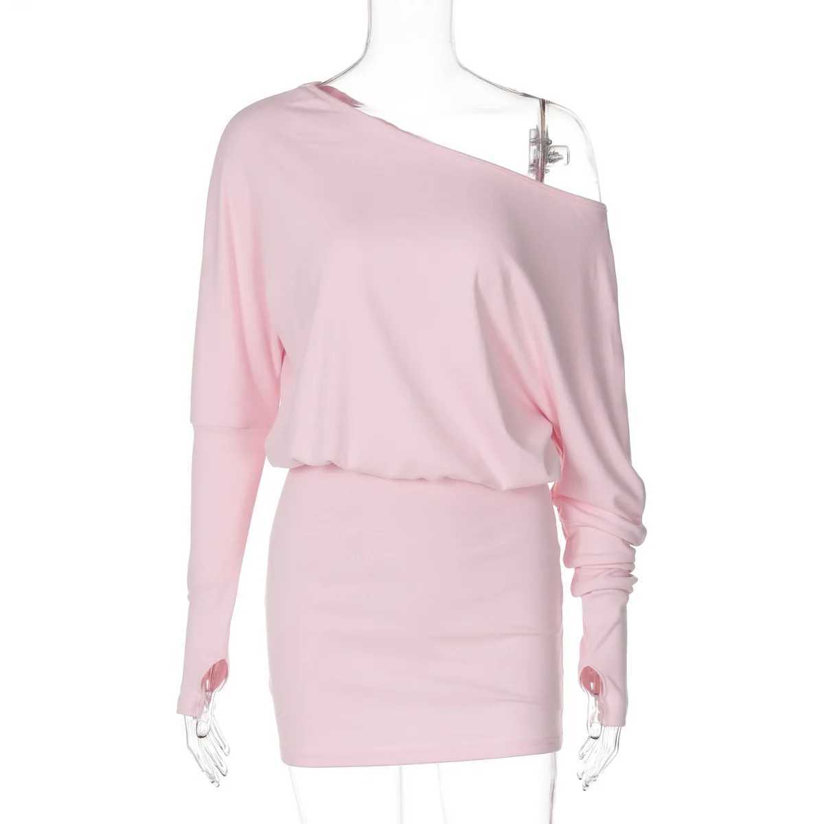 Basic Casual Dresses Lygens Skew Collar Elegant Evening Long Slve Knit Rib Fall Bodycon Mini Dress Korean Manufacturr Y2K Korean Casual Clothing H2521