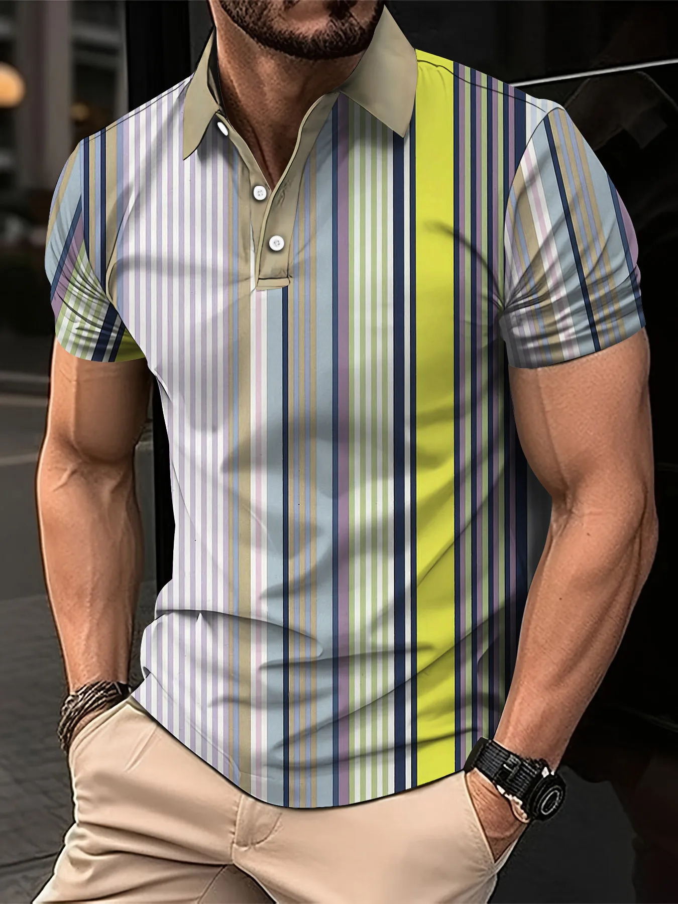 Summer selling mens colorful striped polo shirt Tshirt casual and comfortable street style clothing toplevel 250213