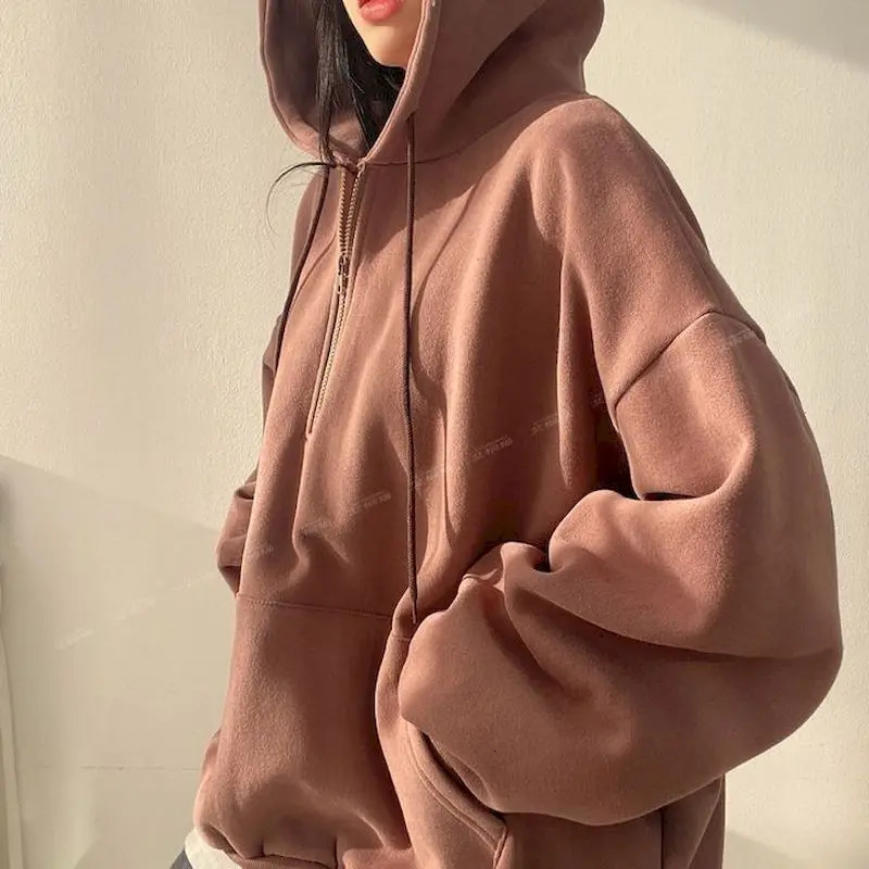 Oversized Hoodie with Zipper for Women Monochrome Sweatshirts Casual Hoodies Essential Female Korean Fashion 250213