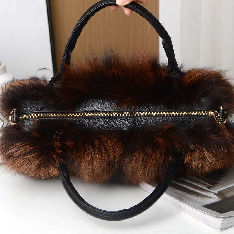 Red Fox Handbag Women Single Crossbody Lady Clutch Real Fur Tote Bag Winter Ladies Warm Shoulder Bags