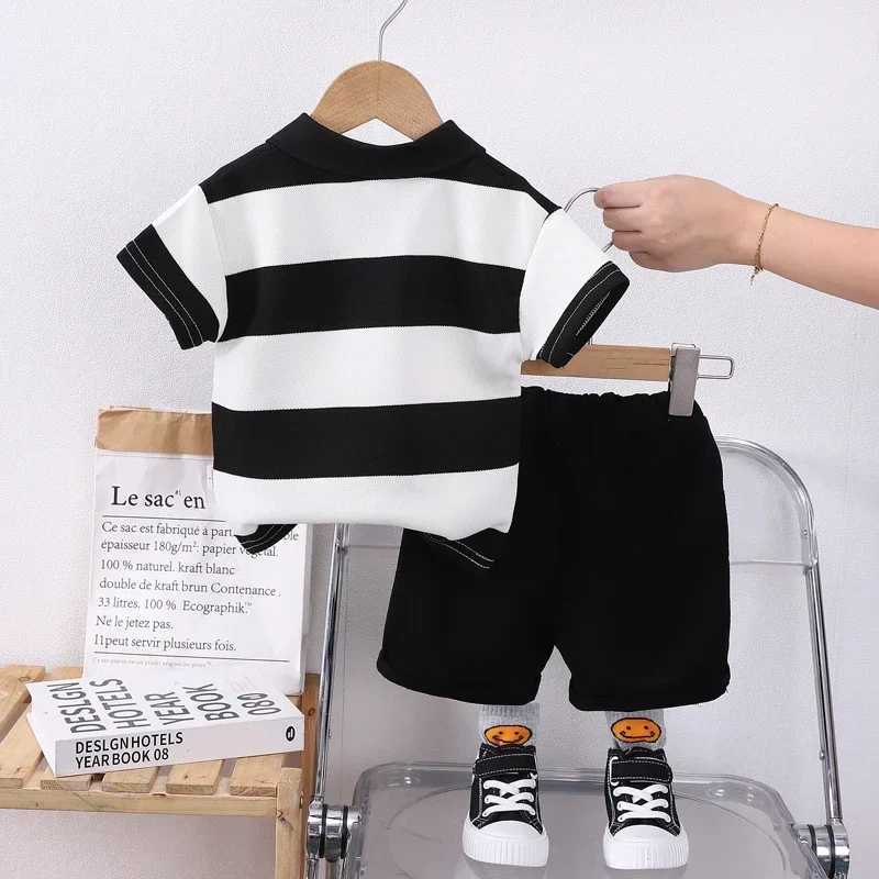 0-4 year old boy POLO shirt set baby boy stripe short sleeved summer T-shirt+2 shorts Boys lapel striped short sleeved W250218
