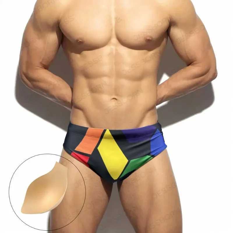 Mens swim trunks sexy low waisted swimsuits boxer shorts quick drying beach shorts breathable tight swimsuits boxer underwear M250218