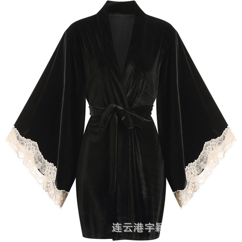 X202 Autumn and winter pure desire style sexy nightdress velvet suspender skirt outer robe