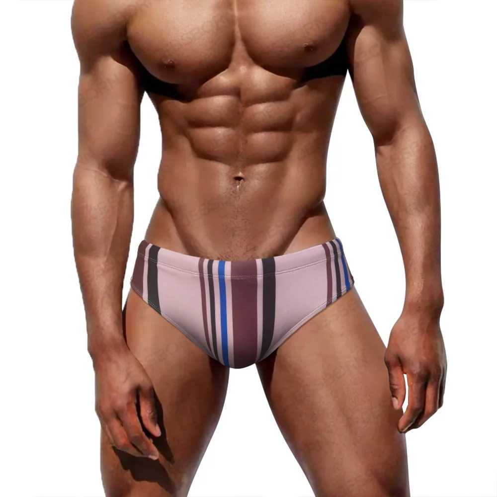 Striped Sexy Swimming Trunks Men Swimwear Men Swim Boxer Briefs Swimsuit Beach Shorts Surfing Bathing Suit Gay Boardshorts M250218