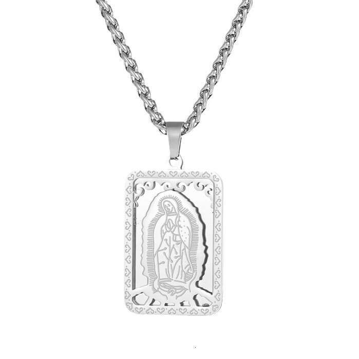 Hot selg stainless steel square Virgin Mary prayer necklace with men's women's medals and hang tags straight
