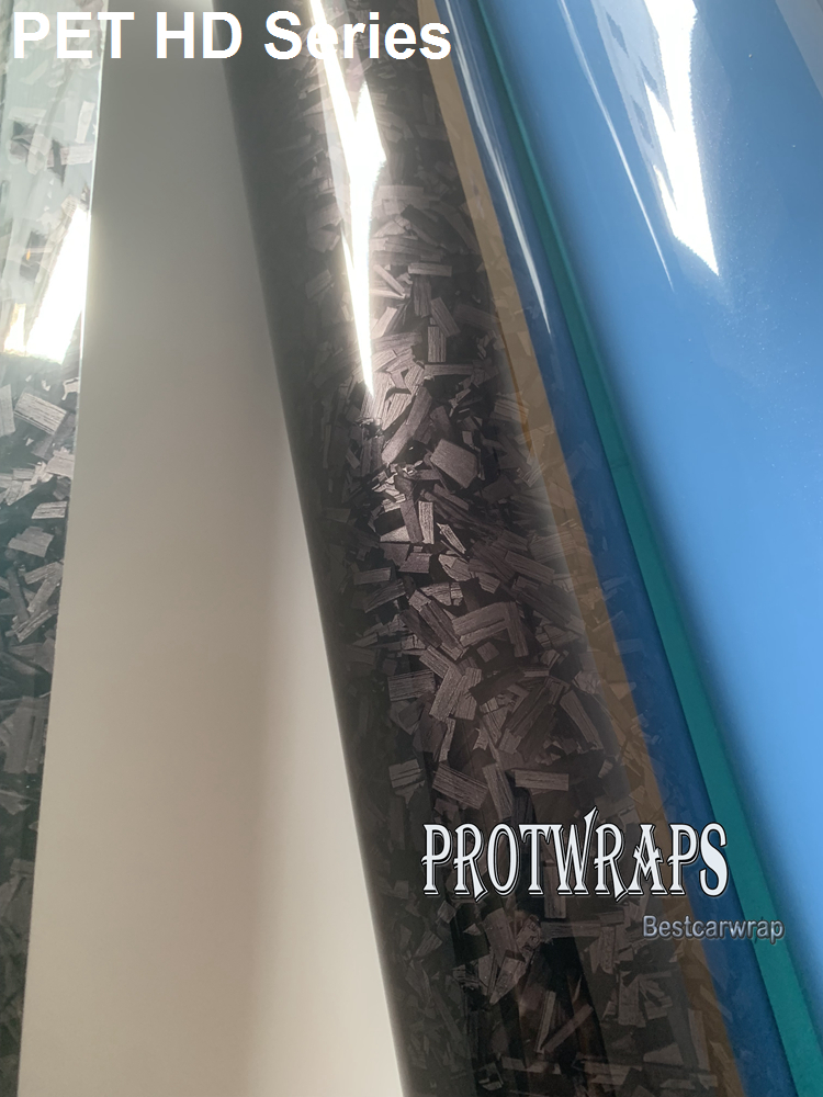 Premium PET HD Forged Carbon Black Vinyl Wrap Sticker Whole Car Wrapping Covering Film With Air Release Initial Low Tack Glue Self Adhesive Foil 1.52x