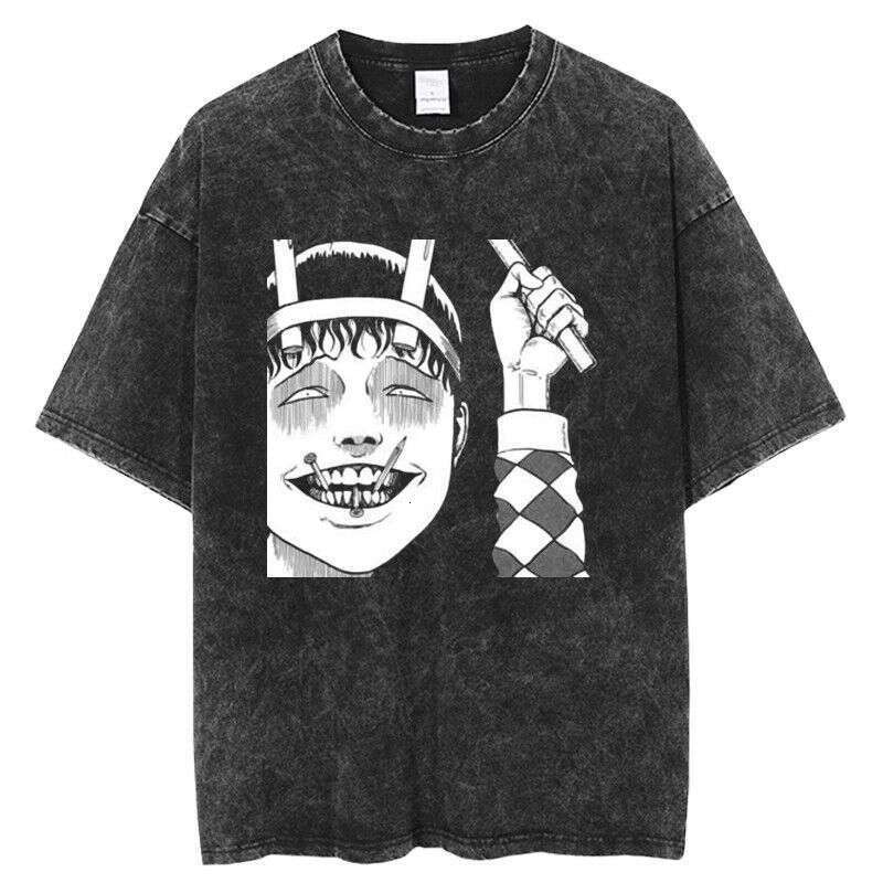 Tomie Junji Ito Fujiang washed vintage printed short sleeved t-shirt t shirts for men Ghost Slayer Blade top