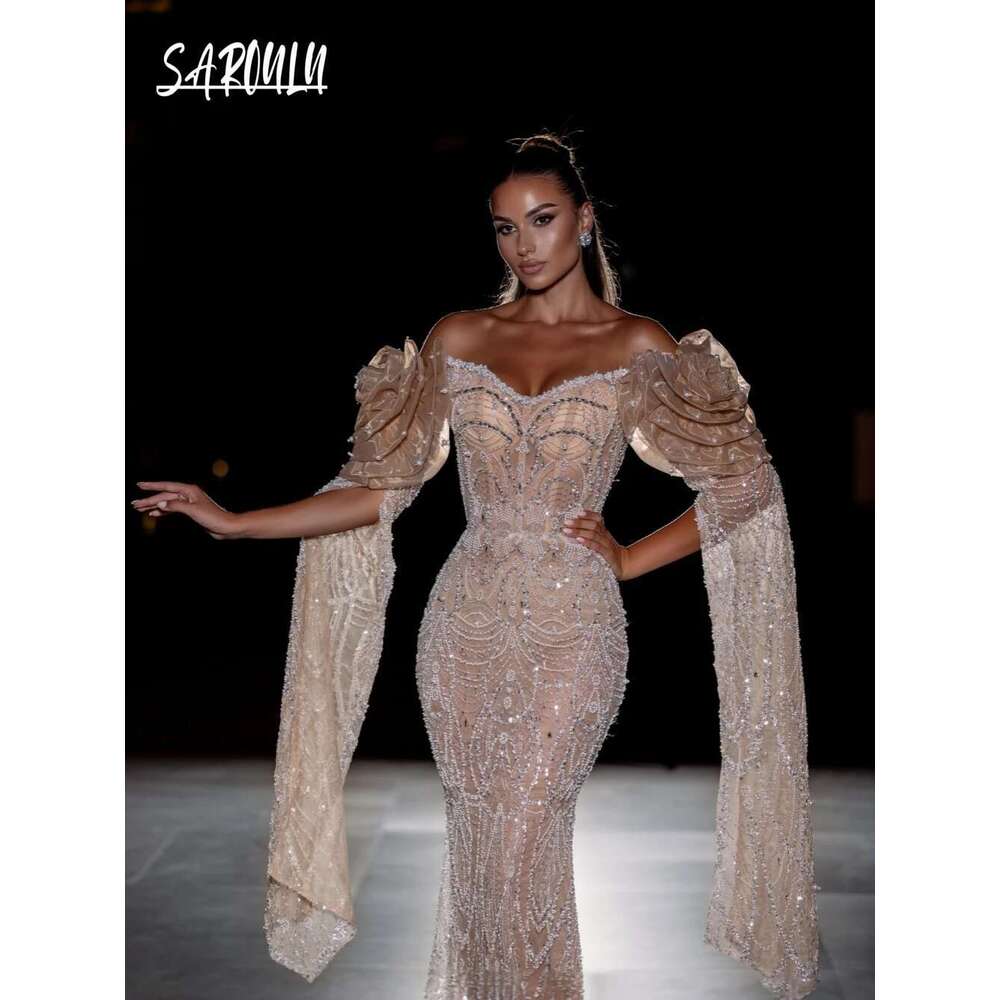 Embroidery Fashion Beaded Pearl Evening Dress Urious Off The Shoulder Tail Mermaid Customized Sexy Prom Gown Party Formal