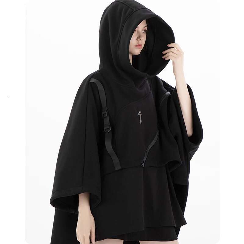 Unisex Autumn Irregular Functional Hoodie Zipper Cape Pullover Men's Clothing Haruku Hooded Sweatshirt High Street Streetwear