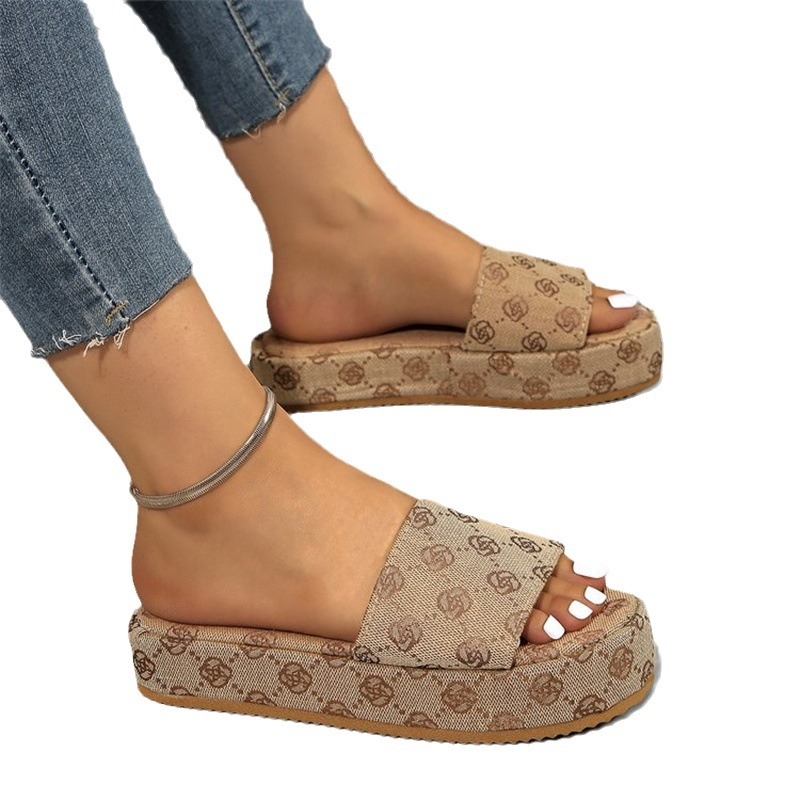 Free shipping 2025 new designer slippers for womens fashion brown embroidery outdoor Platform plum blossom slipper size eur 36-43