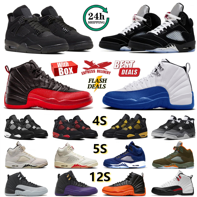 with box 4s 5s 12s Basketball Shoes 5 Metallic Reimagined Sail 4 Military Black Cats Fear White Thunder Bred 12 Flu Game Blueberry Men Women trainers Sneakers