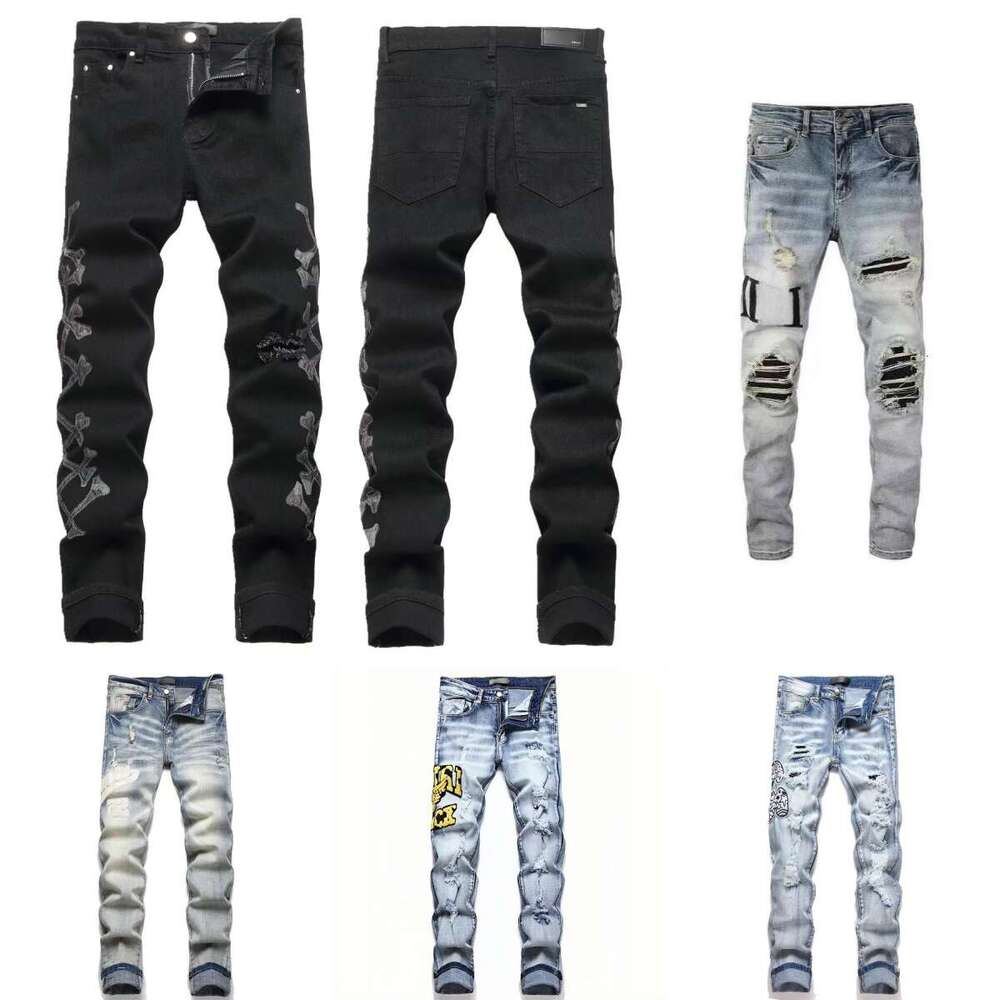designer amiril denim jeans brand baggy Trousers jeans mens fashion Embroidery Hip Hop Joker jean for men vintage pant splash inkjean slim fit jeans 53