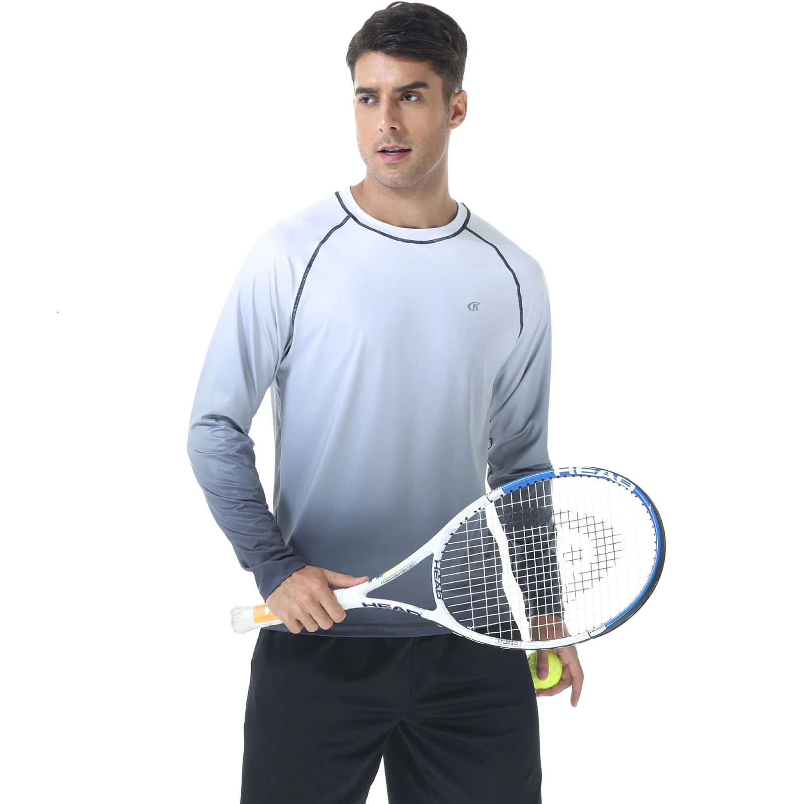 Men UPF 50 Gradient Long Sleeve Swim Tee Breathable Surf Shirt Rash Guard Hiking Outdoor Shirts 250217