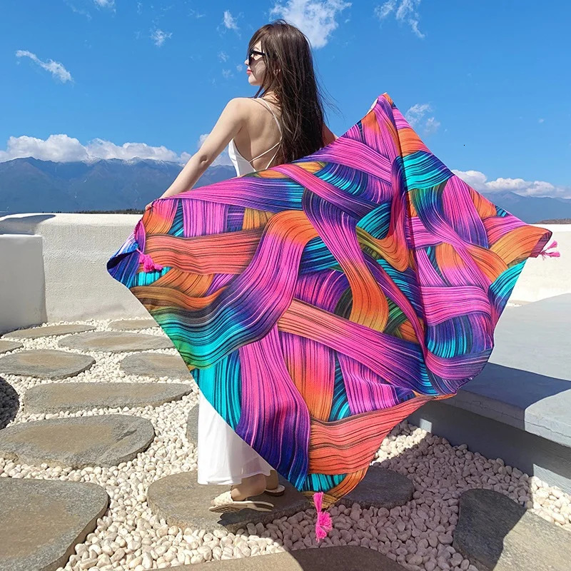 28 Styles 90x180cm Travel Beach Sunscreen Scarve Bikini Large Shawl Sarong Wrap Scarf Women Brazilian Swimsuit Bathing Coverups 250212