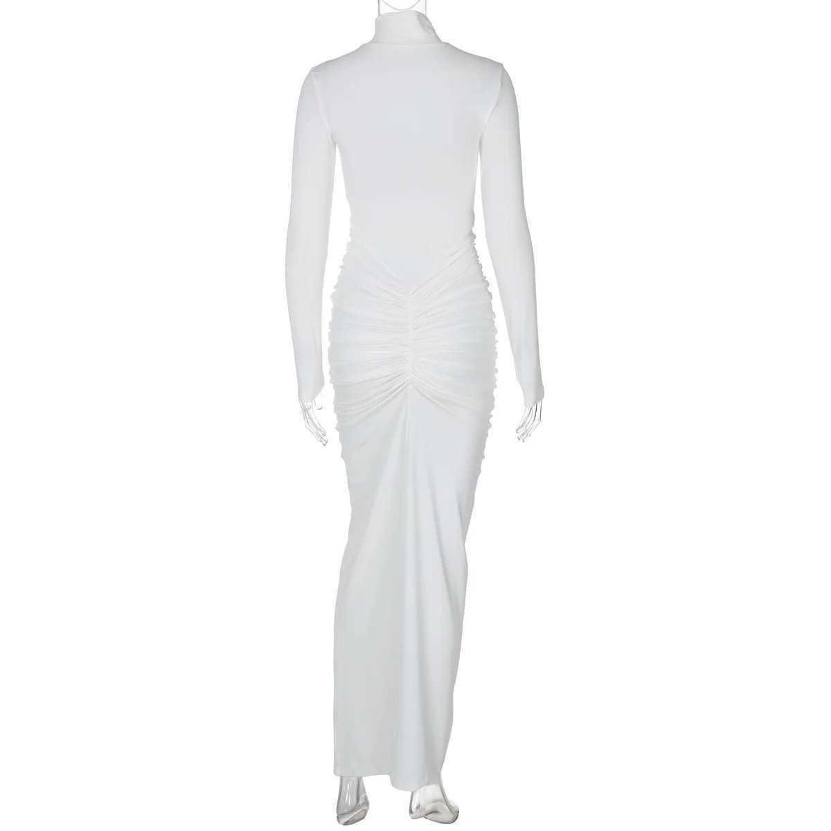 Basic Casual Dresses Lygens Stand Collar Long Slve Ruched Slit Bodycon WomenS Dresses Long Party Dress Winter Fashion Wholesale Casual Clothes H25217