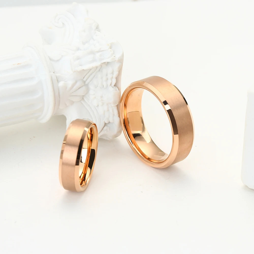 Tungsten Carbide Engagement Rings for Men Women Rose Gold Color Wedding Bands Beveled Edges Matted Finish Comfort Fit 250213