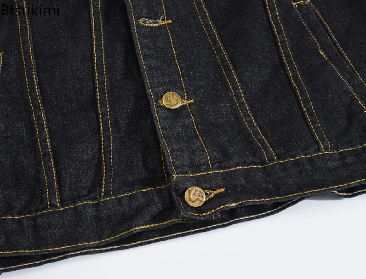 Mens Korean Style Black Denim Jackes Loose Casual Lapel Button Up Coats Fashion Versatile Male Jean Tops Men Clothing 250214