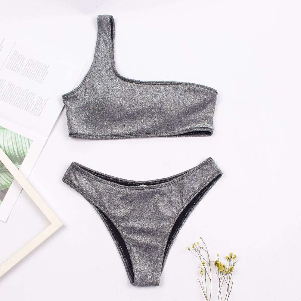Instagram Skew Shoulder Shiny Fabric New Bikini Swimsuit 2025 Swimsuits Designer Womens Swimsuit Designers Bikini New Product New Arrival