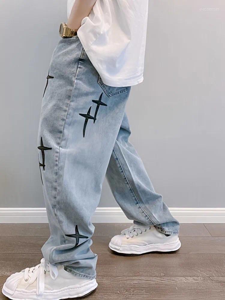 Men's Jeans Prints Men 2025 Streetwear Baggy Wide Leg Korean Fashion Drapes Straight Casual Loose Denim Cargo Pants M-3XL