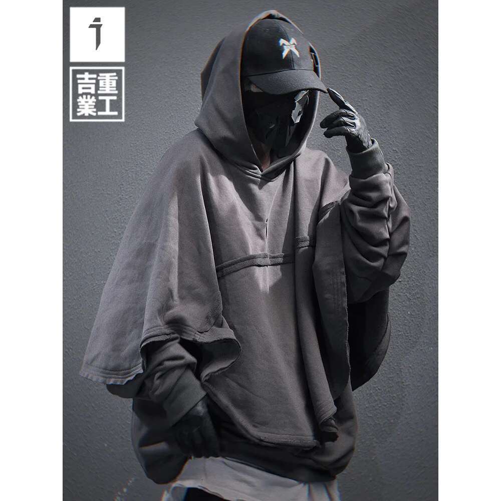 11 BYBB'S DARK Vintage Fake two Hoodie Men Loose Cloak Sweatshirt 2025 Spring Haruku Hip Hop Streetwear Hoodies Techwear