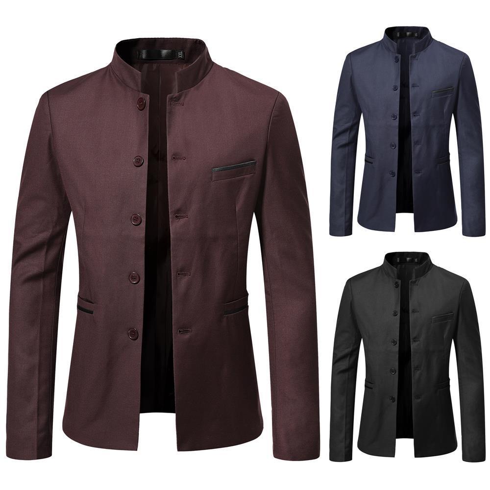 T218Modern Men's Slim-Cut Standing Collar Blazer - Seasonal Suits for Younger Gents
