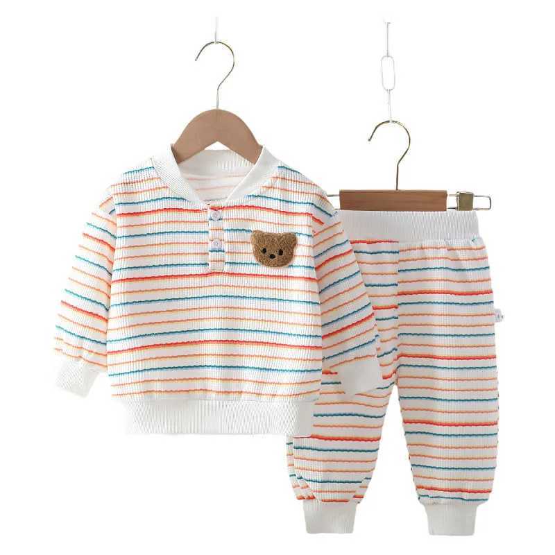 MILANCEL New Spring Baby Clothes Set Cute Striped Bear Infant Sweatshirt Suit Thin Sle Toddler Outfit W250218