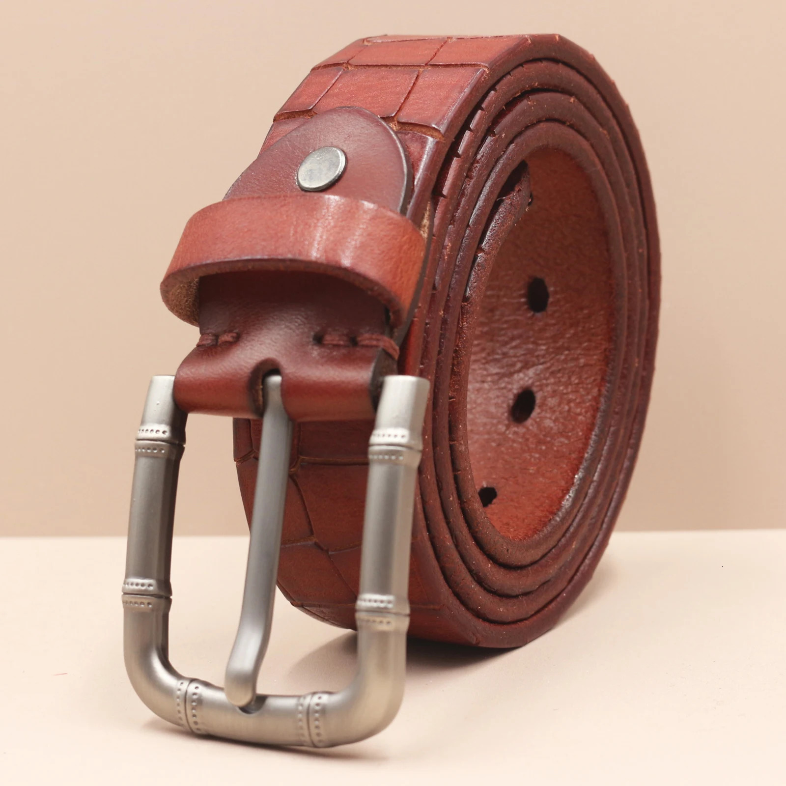 Handmade Retro Mens Leather Belt Simple Pin Buckle Jeans Belt Mens First Layer Cowhide Casual Belt 250213