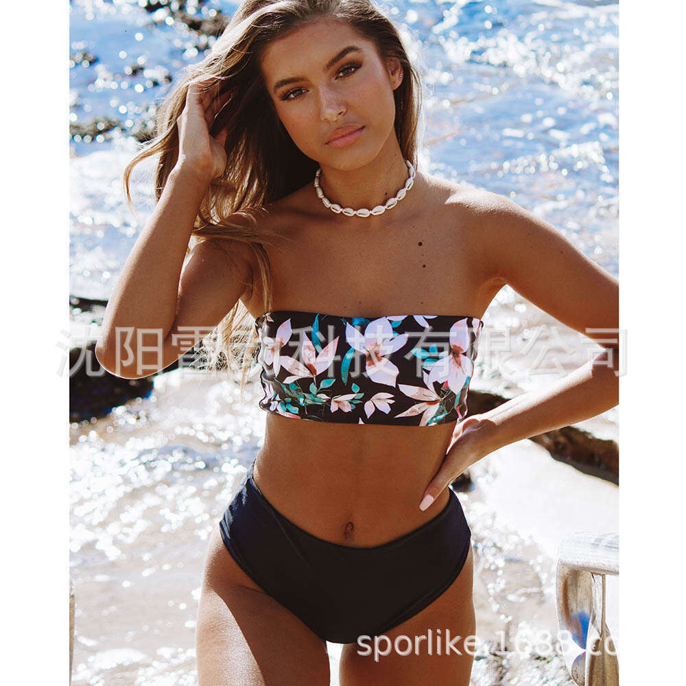 Swimsuit women's sexy two-piece bikini strapless shoulder European American swimwear 2025 new style chic and elegant clothing