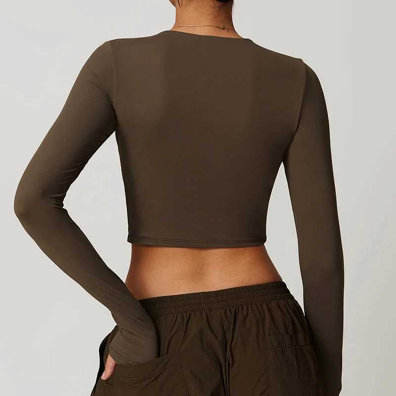 Active Shirts Tees Sports Workout Crop T Shirt Long Slve Gym Top Running Breathable Gym Clothing Sportswear Women Quick Dry Tops H25218