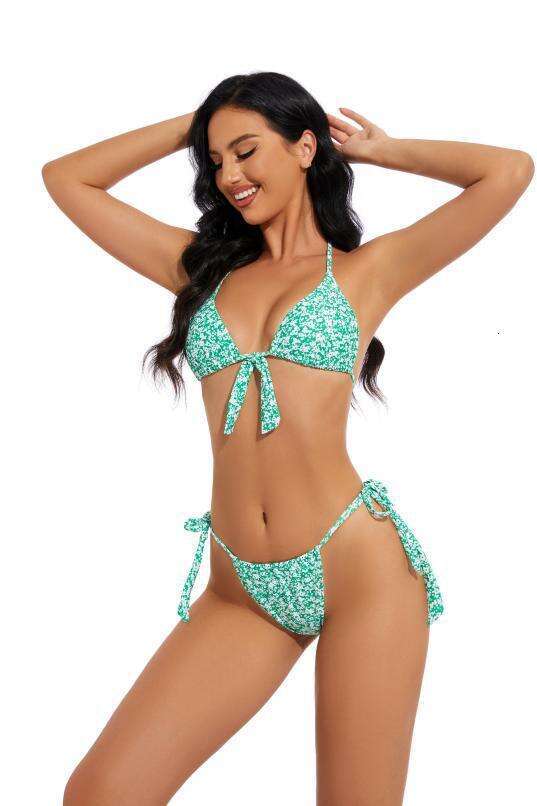 European American fashion printed sexy three-point bikini swimsuit 2025 new style chic and elegant clothing