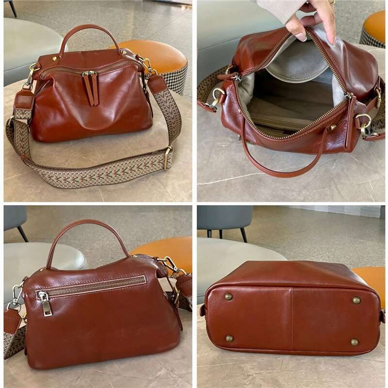 Hifashion Cow Genuine Leather Wide Strap Shoulder Bags For Women 2025 Trend Designer Crossbody Purses Hobo Tote Ladies Handbags