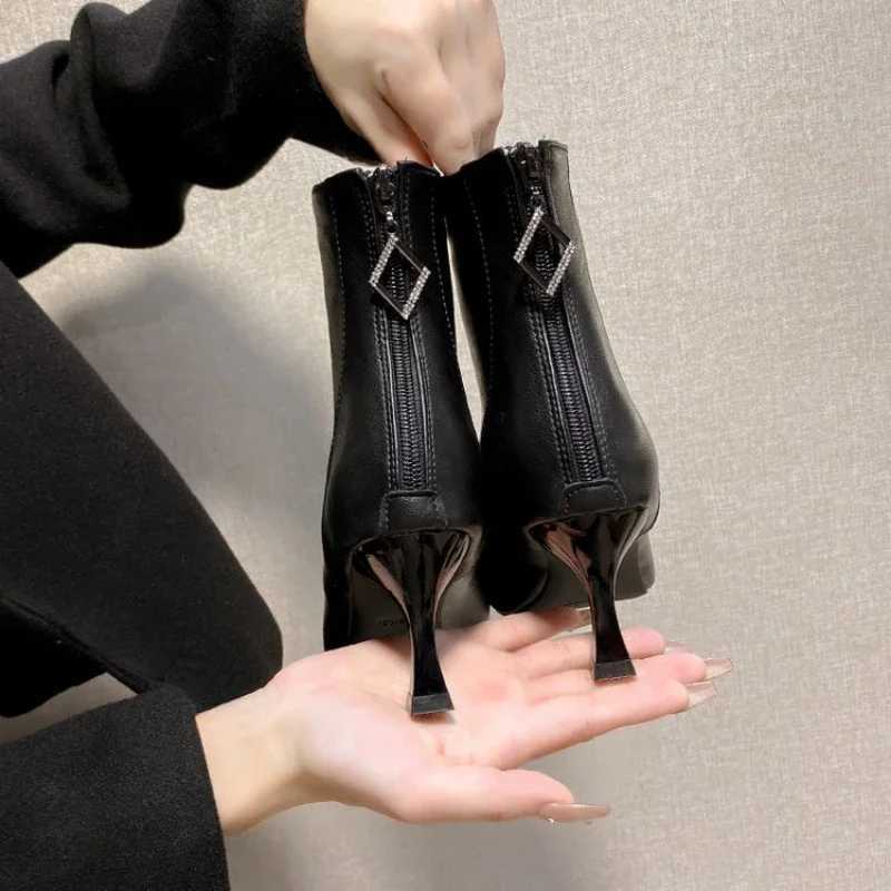 High Heels Dress Shoes Pointed Toe Bare Boots Black Booties Thin Heeled Fi Ankle Boots Ladies Shoes Womens BootsXJ250217