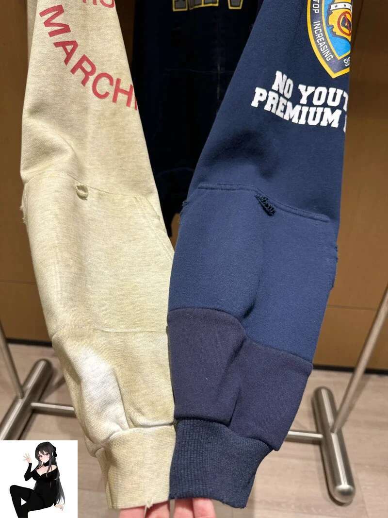 Stain Fake Two Pieces Grailz Project Hole Damage Zipper Hoodie Men Women Vintage Distress Badge Print Sweatshirts Loose Jacket